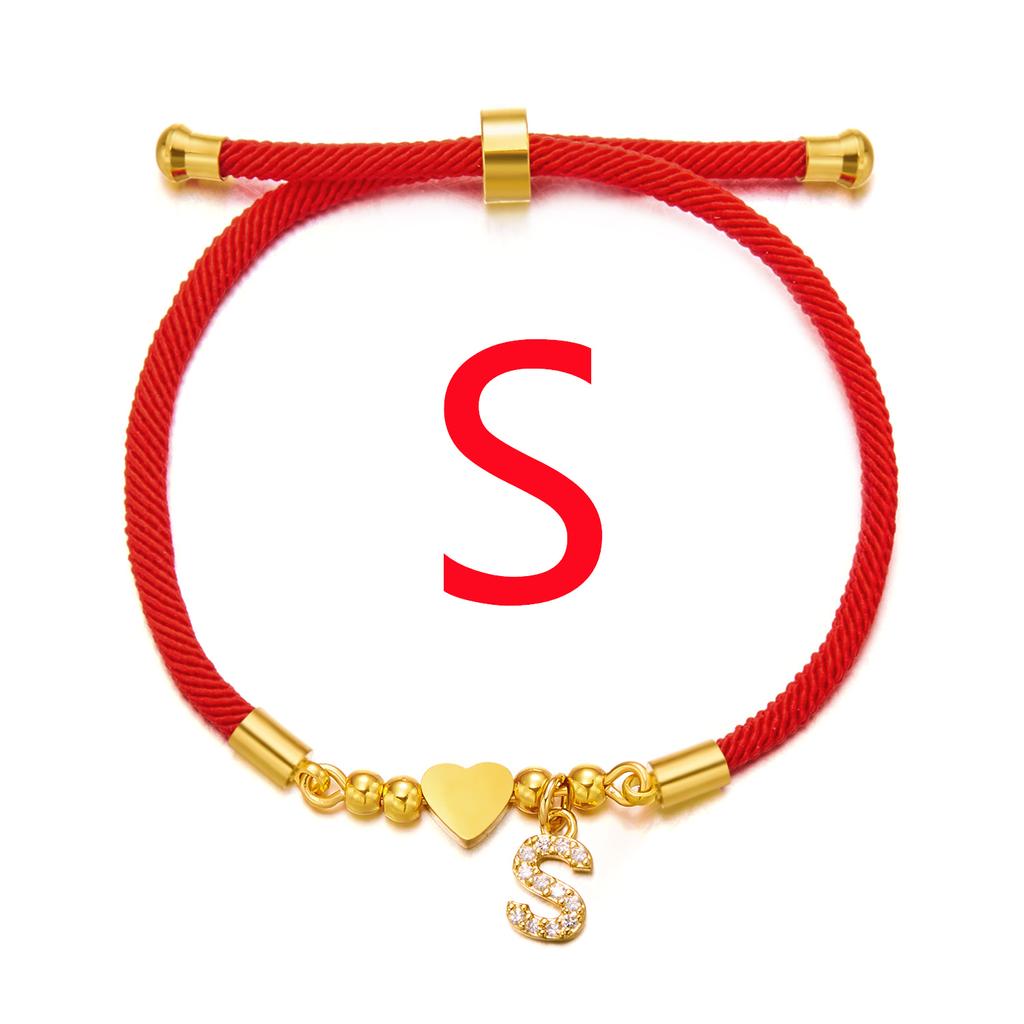Женский браслет из нержавеющей стали с 26 буквами, AZ, алфавит, сердце, регулируемый плетеный браслет Lucky Red Rope, ювелирное изделие, подарок