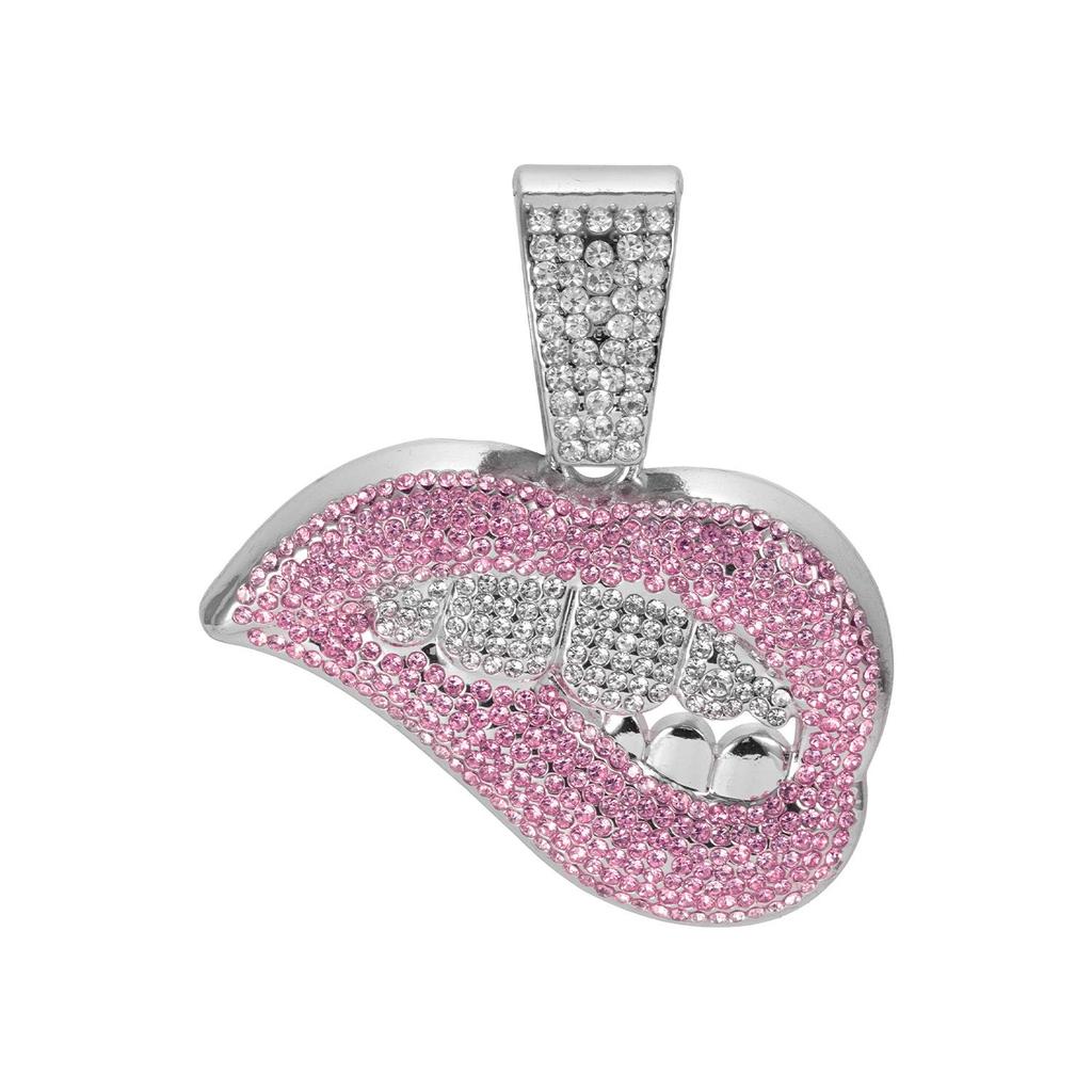 Мужское европейское и американское хип-хоп кубинское колье-цепочка с подвеской в виде губ и цинковый сплав, полностью инкрустированный бриллиантами.