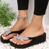 Fashion Sandals Summer Shiny Diamond Flowers Thick Bottom Wedges Round Toe Clip Comfort Flip-flops Women Beach Slippers Sandalias Mujer