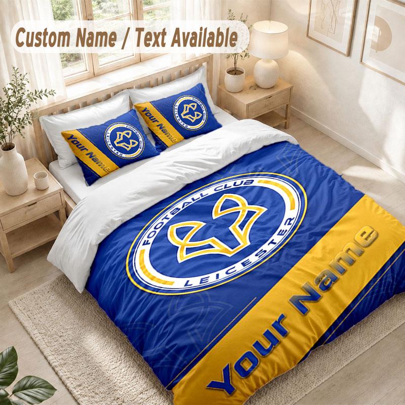 Custom Name Bedding Set 3 PiecesLeicester City Print Duvet Cover + 2 Pillowcases Soft Bed Decor