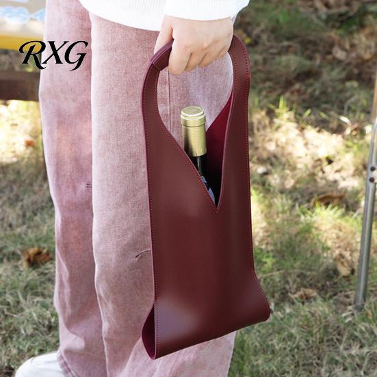 Foldable Wine Storage Bag Faux Leather Tote Bag, Portable Carrier Pouch, Waterproof Durable Single Bottle Holder Protector Sleeve for Champagne Beer