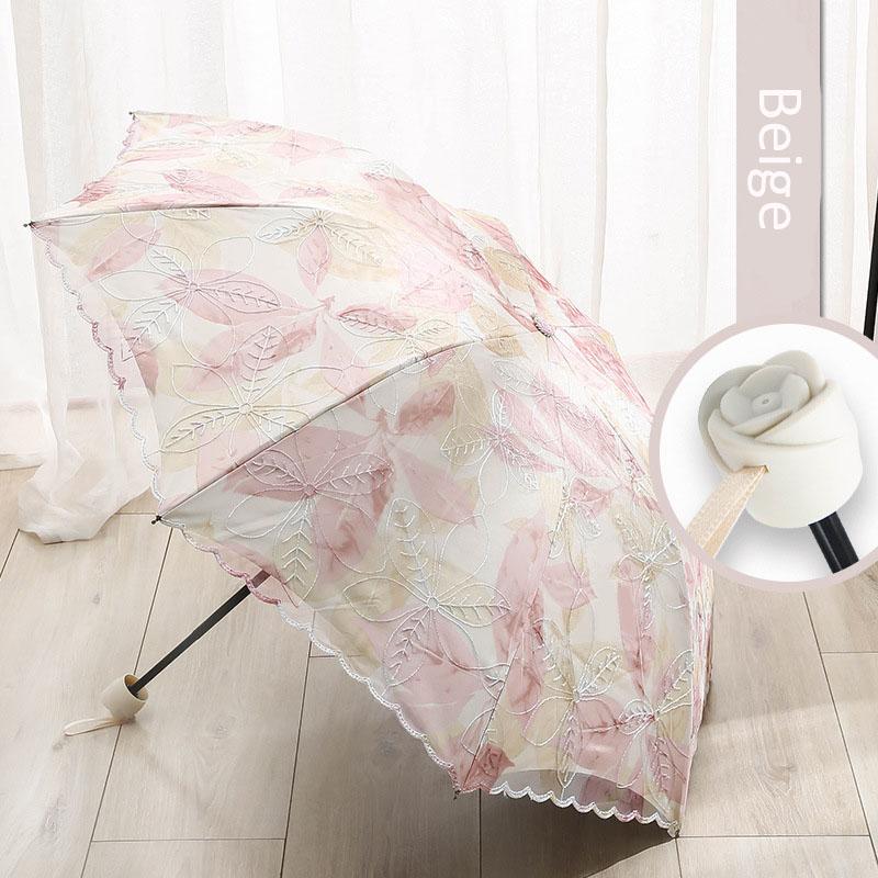 Lace Embroidery Umbrella Lady Sunshade Black Rubber Three Folding Princess Sweet Lace Parasol Anti-uv Sun/ Rain Umbrellas