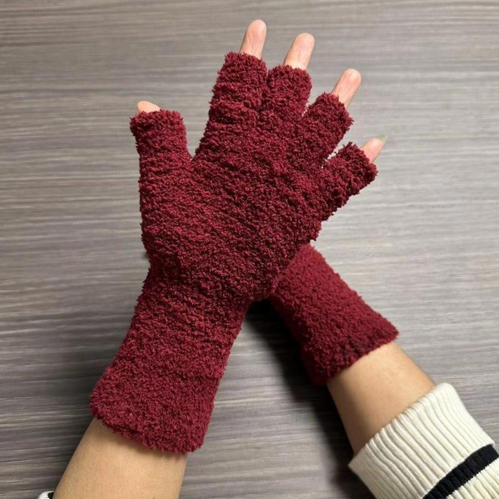 Женские Митенки для Девочек Утепленные Зимние Теплые Перчатки Защищающие от Холода Перчатки без Пальцев
