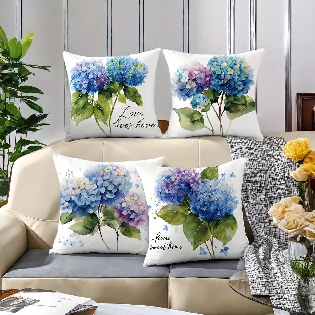 4Pcs Purple Hydrangea Theme Single-Sided Printing Short Plush Suitable For Living Rooms Bedrooms Sofas (Excluding Pillow Cores)