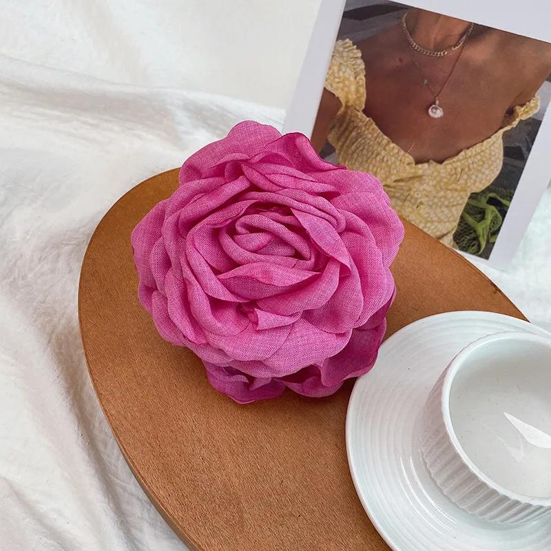 Заколка-краб из ткани с цветком розы для женщин и девочек, корейская мода, заколки, пластиковые зажимы для волос, головные уборы, аксессуары для укладки волос