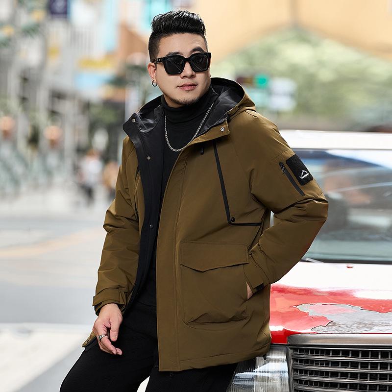 Мужская хлопковая куртка средней длины с капюшоном большого размера - Зимняя модная марка 808