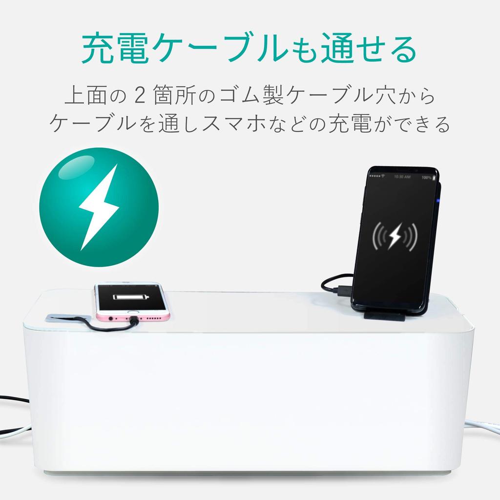 ELECOM Cable Storage Box with 6 Power Strip White Outlets, EKC-BOX001WH