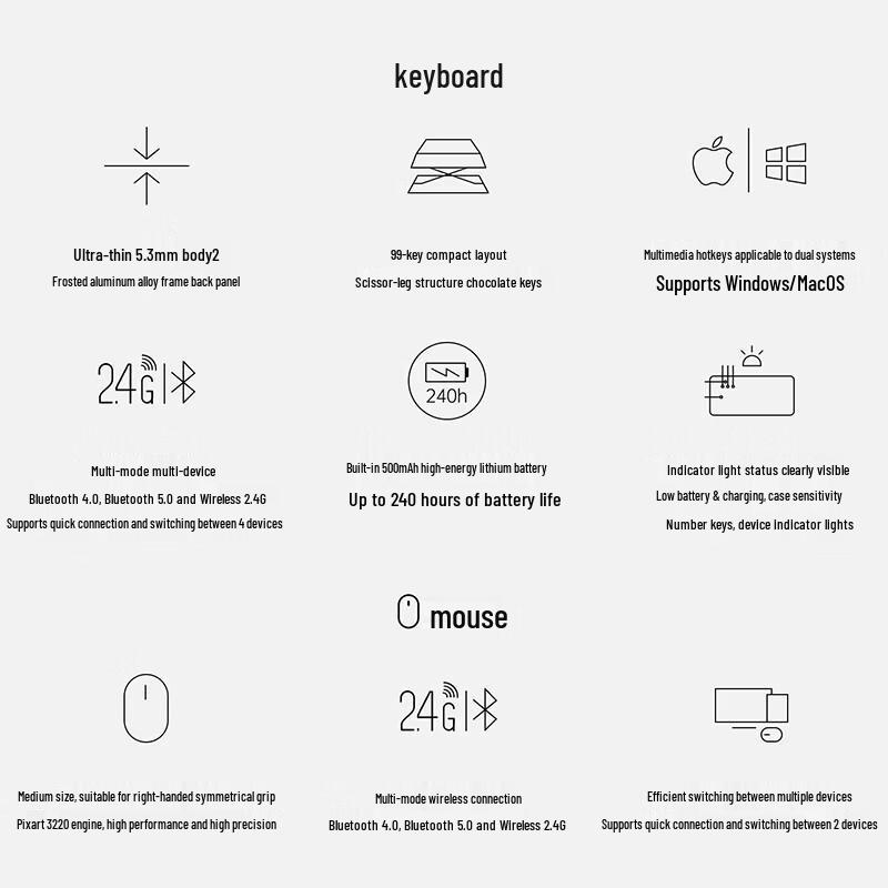 Rapoo 9350S Ultra-Thin Multi-Mode Wireless Keyboard & Mouse Combo