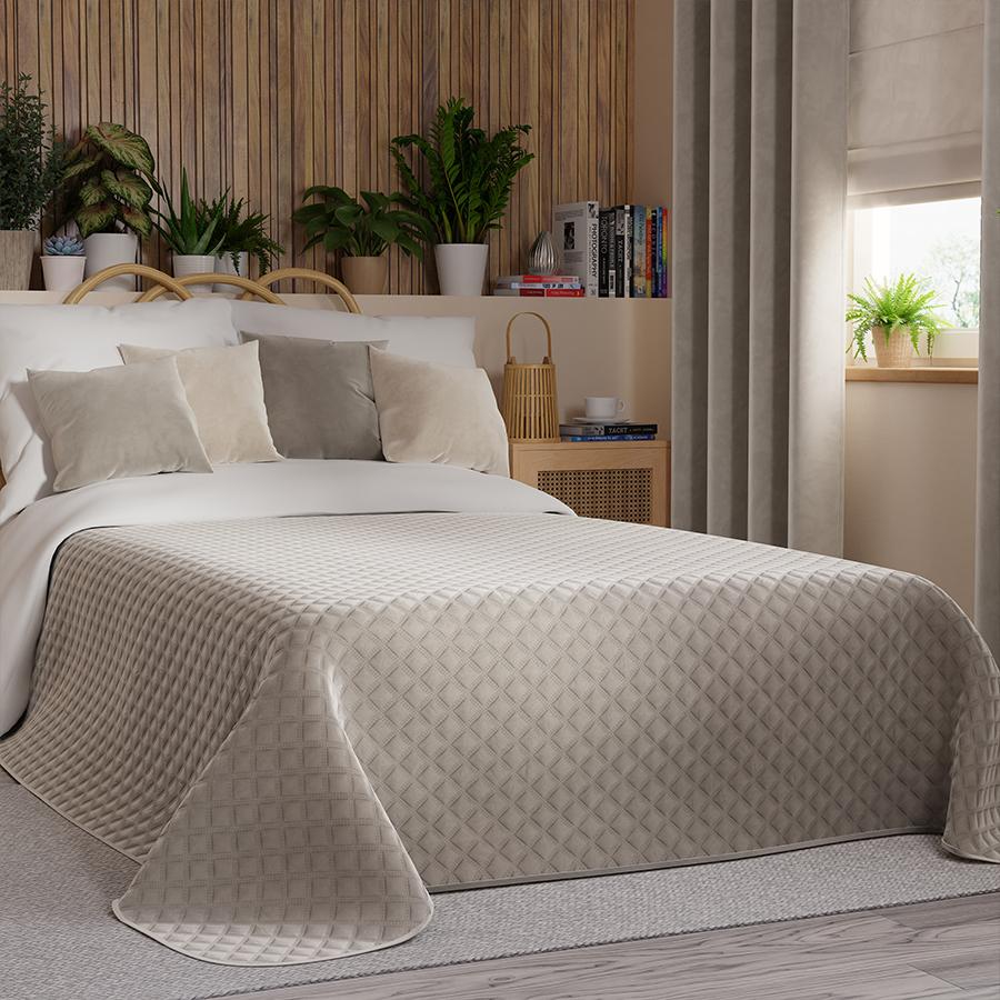 VELVI Bedspread 220x240cm - gray-beige elegance with a geometric pattern