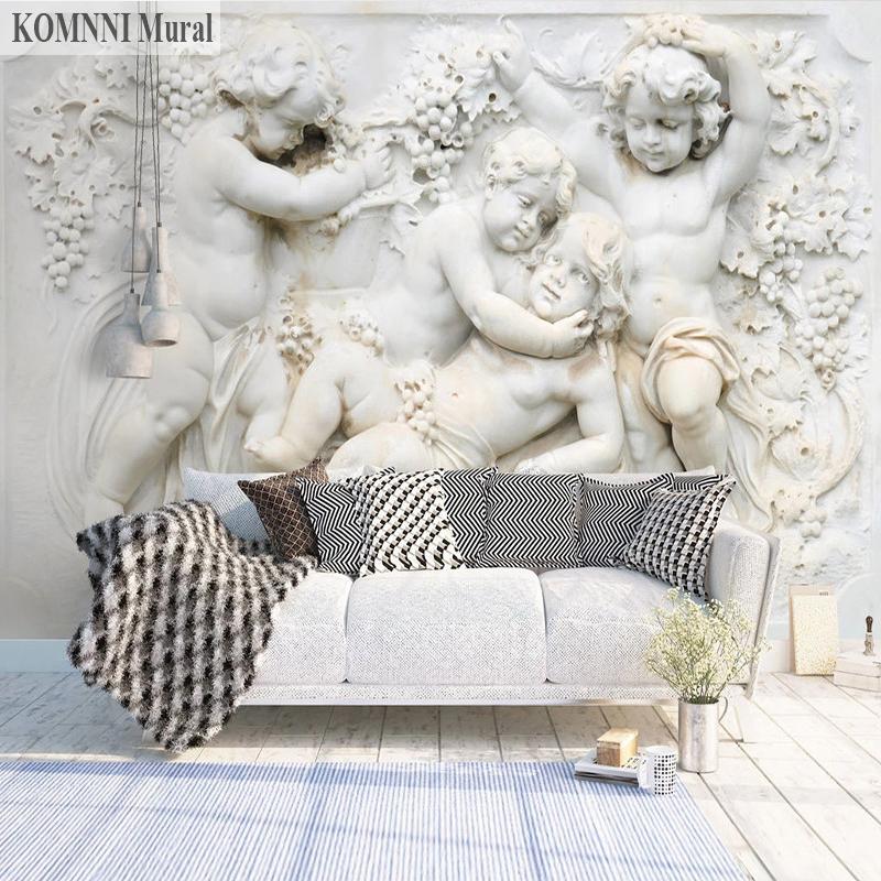 Фото обои Декор для гостиной, спальни, 3D стереоскопическая рельефная штукатурка в европейском стиле, маленькая скульптура ангела, большая фреска