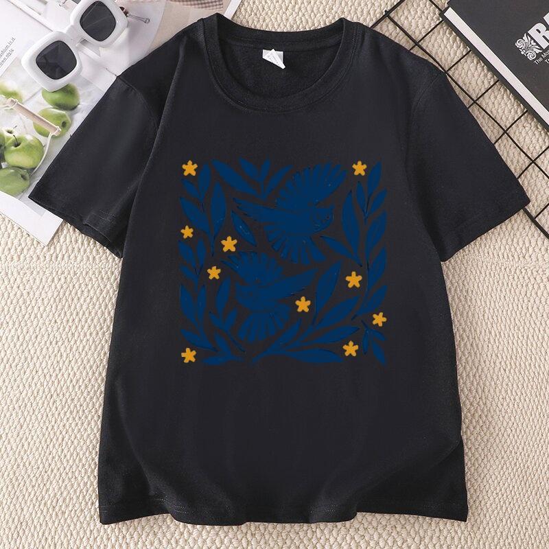 Owl T Shirt Unisex Unisex Folk Art Bird Tee Bird Lover Tees Casual Round Neck Printed Cotton Short Sleeve Tshirts Unisex Clothing