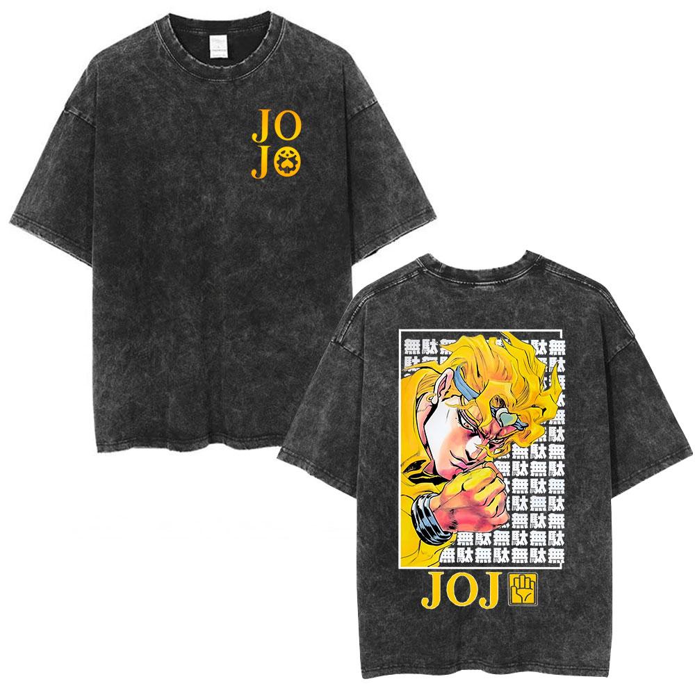 Anime Jojo Bizarre Adventure STEEL BALL RUN Jonathan Joestar Vintage Washed Shirt Men's Clothing Fashion Short Sleeves T-shirts