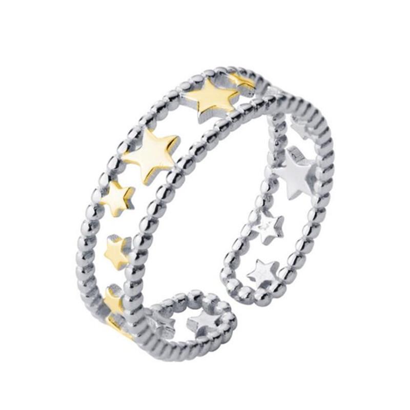Latest Arrival Stylish Stylish Double Layer Five Pointed Star Sterling Silver Color Jewelry Fine Galaxy Personality Opening Rings R243Fashion