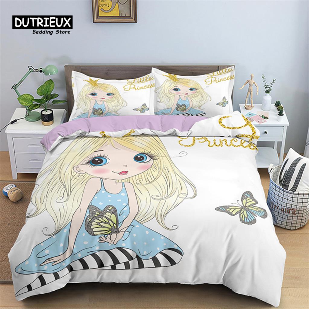 Cartoon Ballet Girl Toddler Bedding Set For Kids Teen Girls Microfiber Modern Swan Cat Unicorn Print Duvet Cover Bedroom Decor