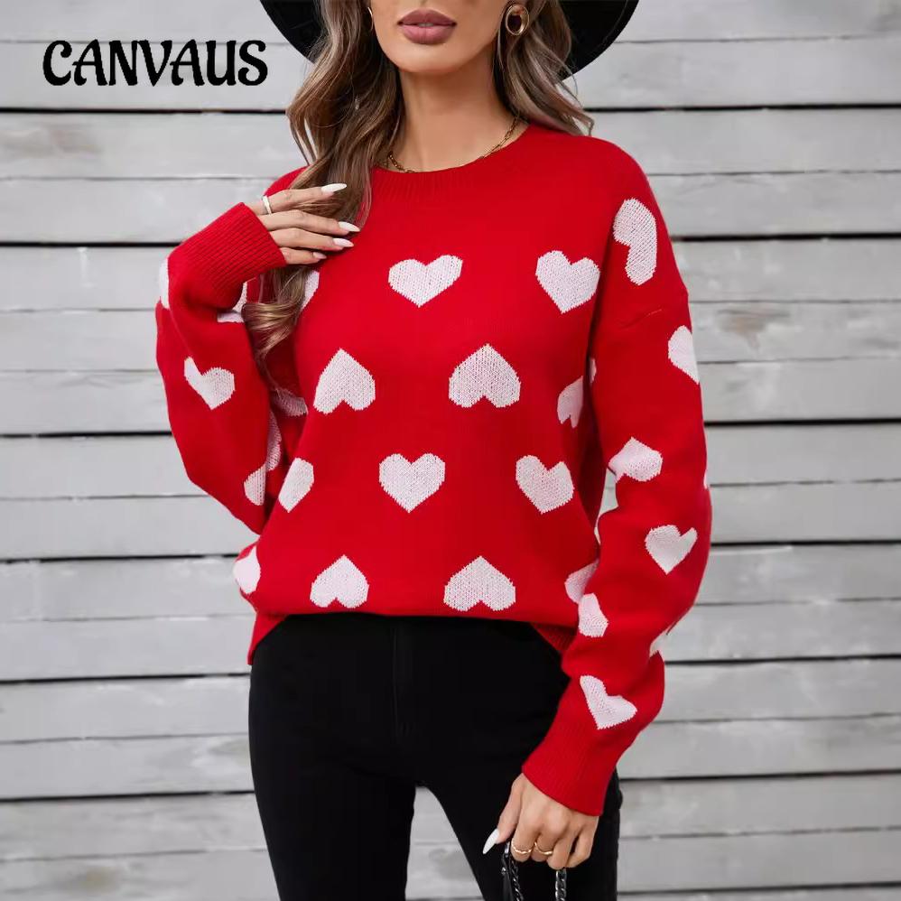 Зимний женский свитер Love Valentine's Day Pullover Large Peach Heart Color Clash Sweater