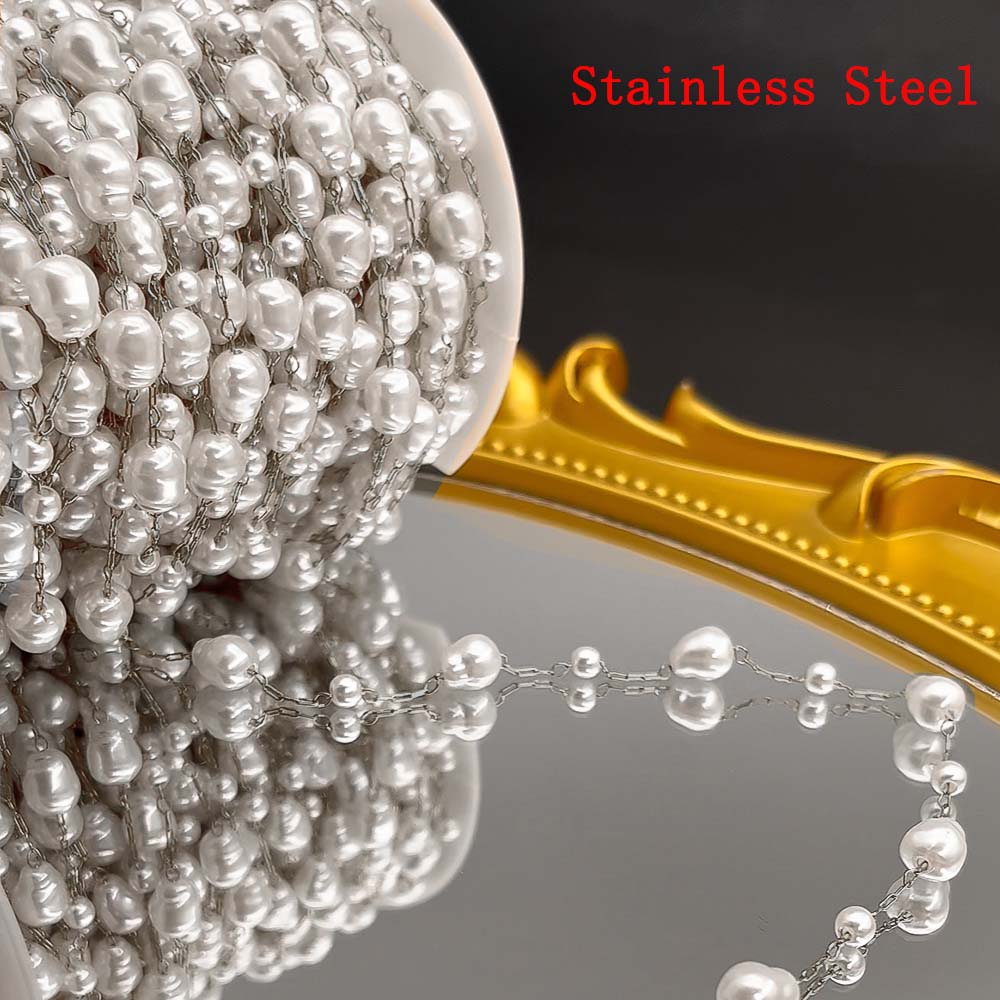 1 Meter Stainless Steel 3mm Gold Beaded Stone Pearls Chains for DIY Jewelry Findings Necklace Bracelet Supplies Earrings Making