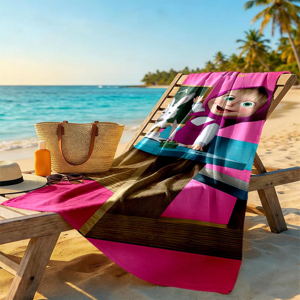 Masha Bear Beach Towel Super Soft Microfiber Quickdry Fabric Comfortable Lightweight