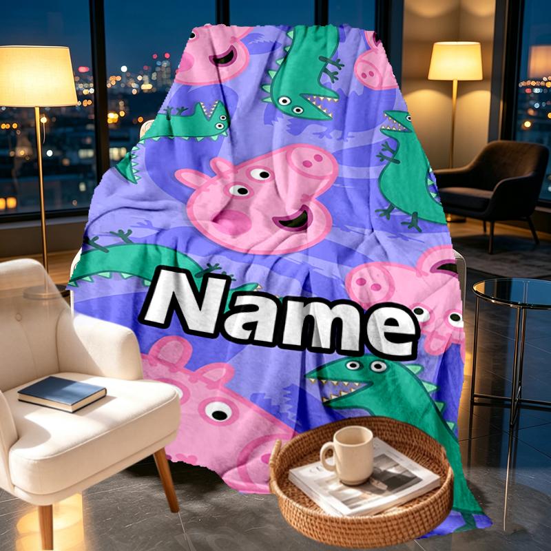 Custom Name Personalized Pink Pig Print Blankets, Home Decor, Bedroom, Sofa, Camping, Couch, Gifts for Birthday Christmas