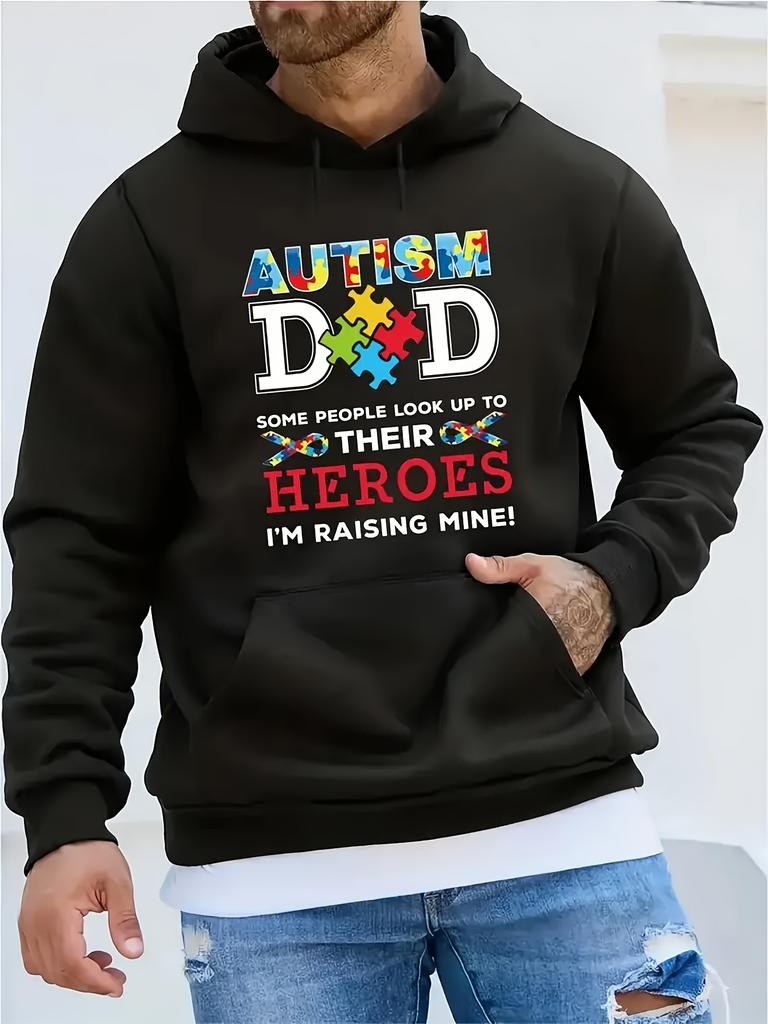 Autistic Dad Pattern Hoodie - Made of Ultra-Soft And Breathable Blended Fabric, This Black Casual Sweatshirt Features a Patchwork