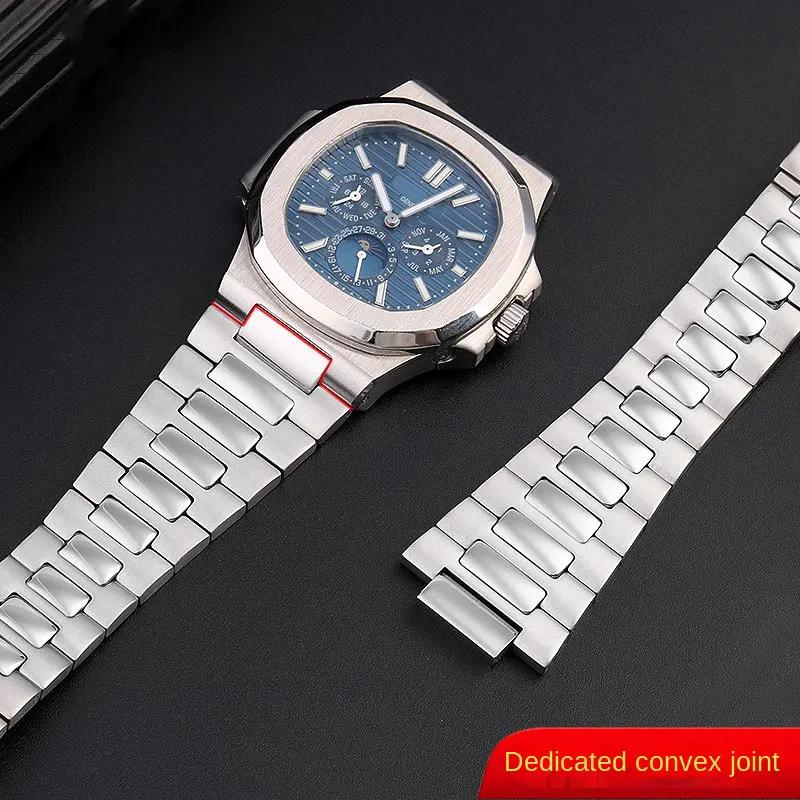 ОДИН ремешок для часов из нержавеющей стали для Patek Philippe PP 316L Nautilus мужской серии 5711/1A010 Браслет 25*13 мм выпуклый конец Ремешок для часовMN