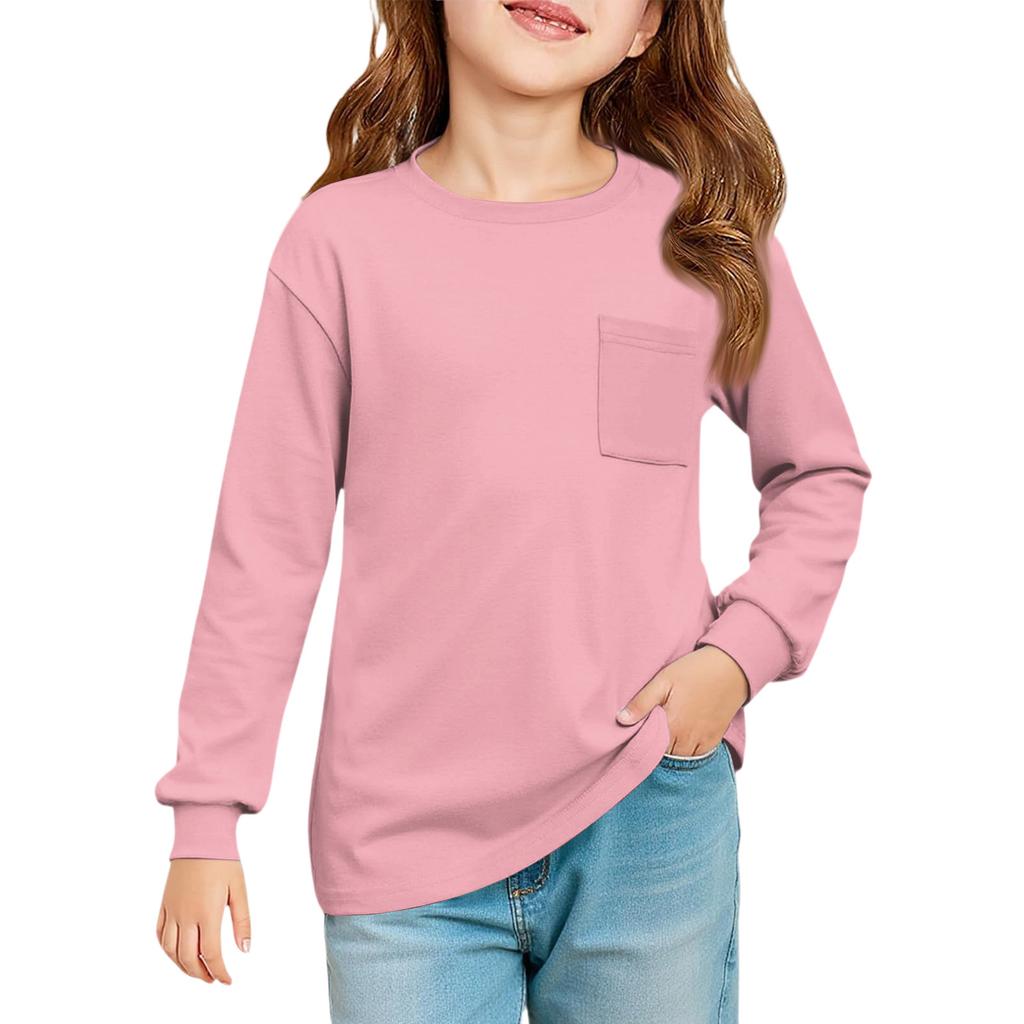 Girls' Long Sleeve Blouse - Round Neck Soft Waist Tunic