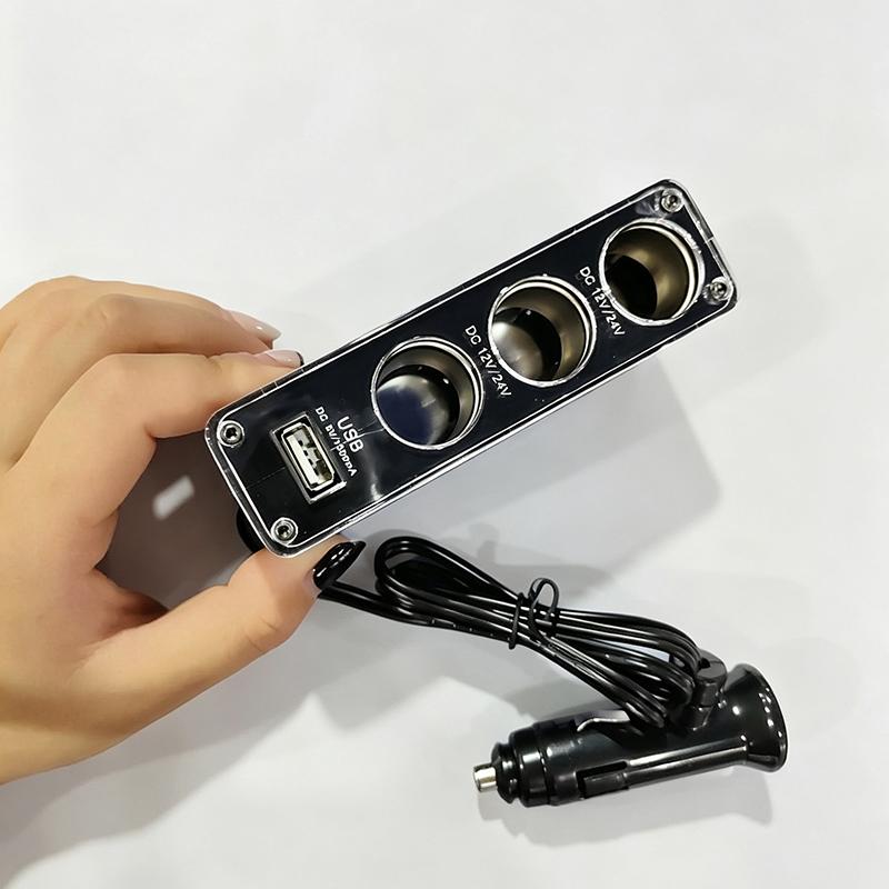 Автомобильный прикуриватель с разветвителем на 3 гнезда + USB-порт, адаптер-зарядное устройство, DC 12V, Witty