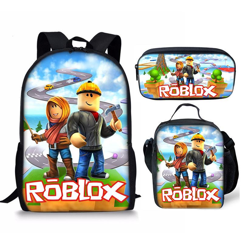 Roblox Школьный рюкзак Корейская версия для начальной и средней школы Рюкзак в стиле Ins Модный тренд Рюкзак Набор из трех предметов