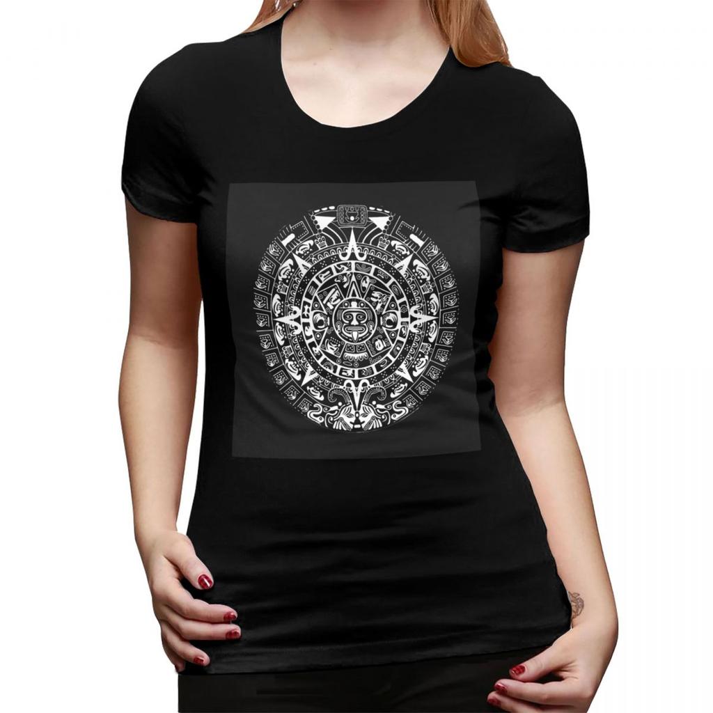 Aztec Sun Stone Calendar TShirt for Women Round Neck Streetwear T Shirts Womens Tees Short Summer Clothes Tops