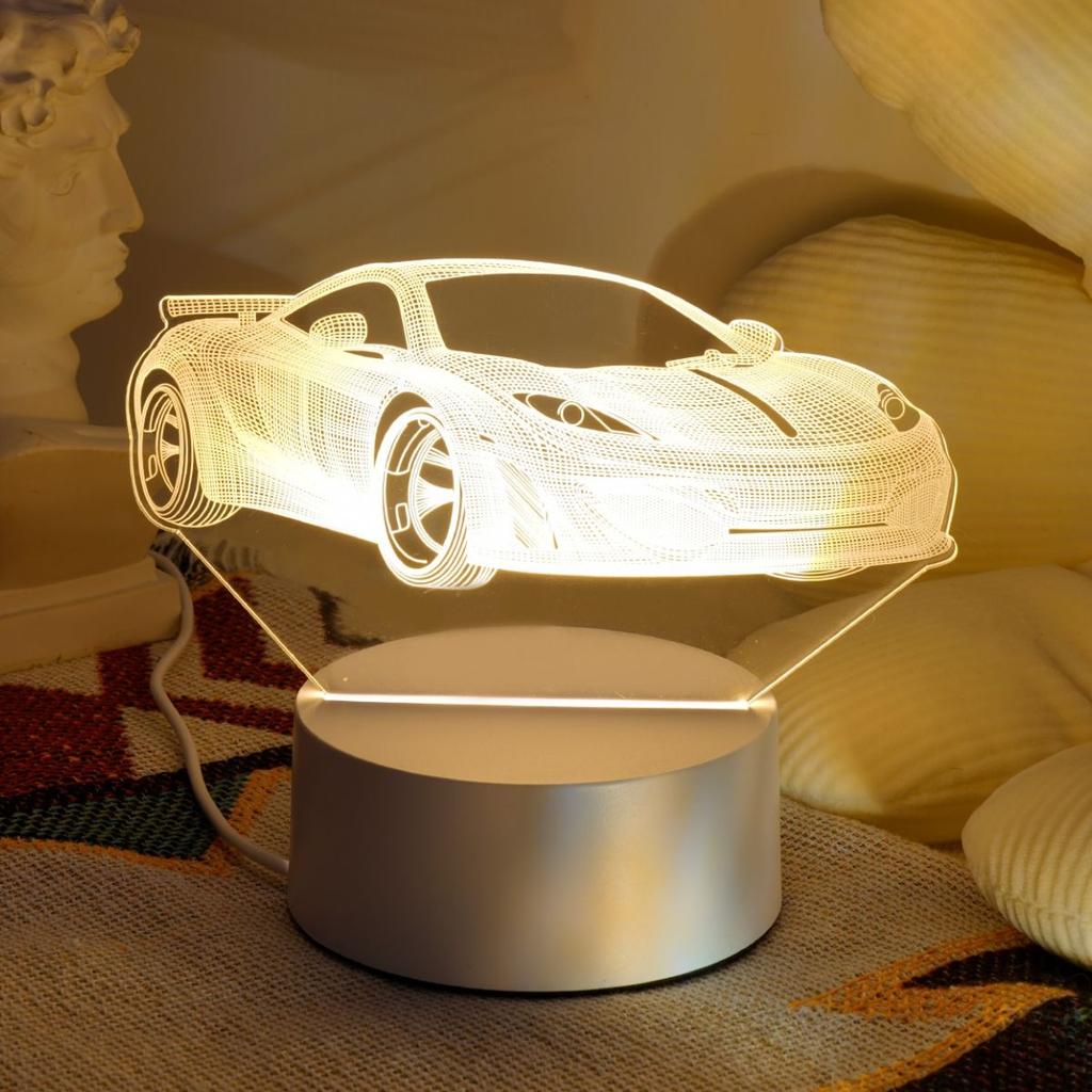 USB ночник 3D спортивный автомобиль теплого цвета, настольная лампа для создания атмосферы для дома, кабинета, спальни, подарочная лампа