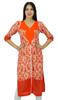 Womens Orange Printed Rayon Kurti Straight Ladies Kurta 3 4 Sleeve India