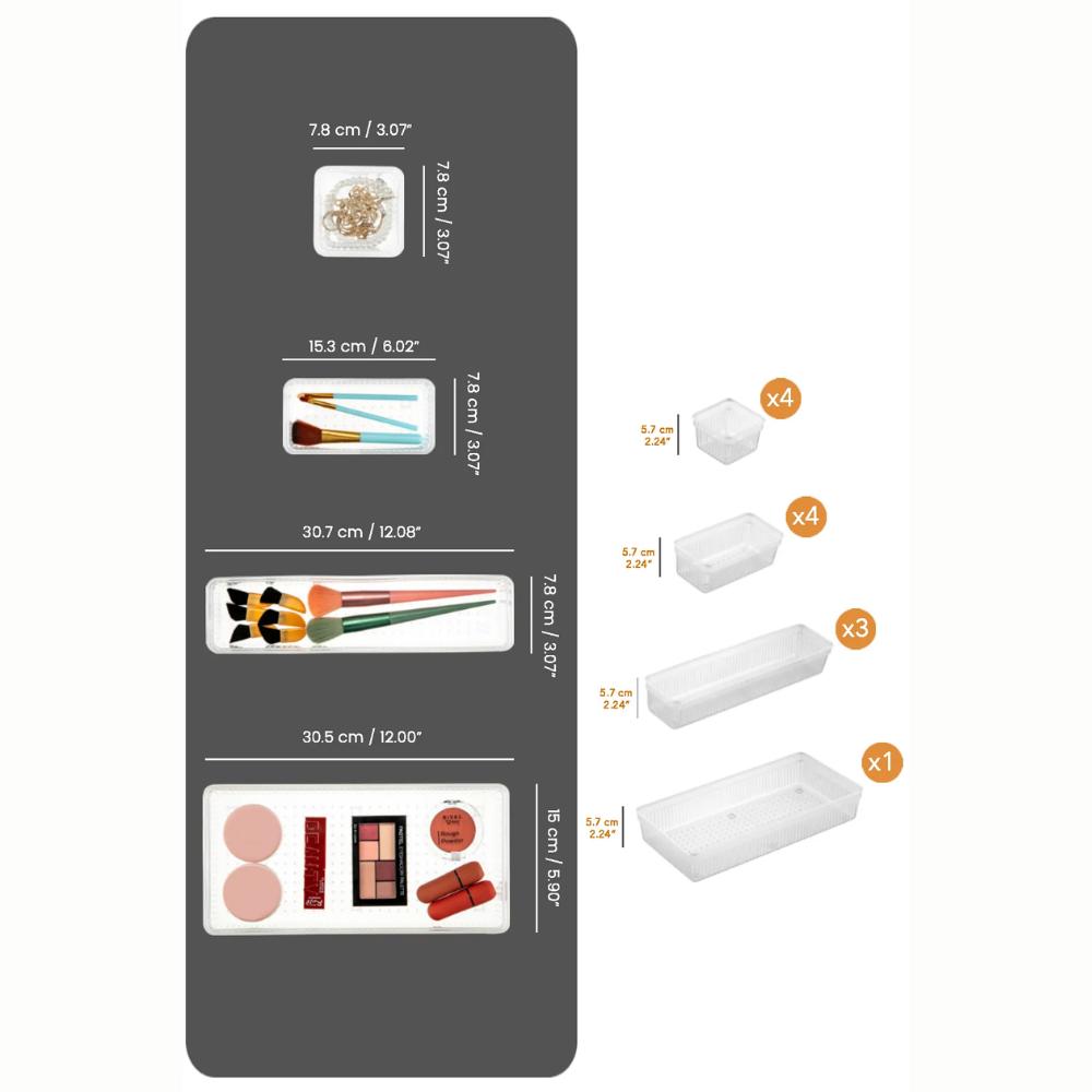 Органайзер для макияжа для ювелирных изделий из 12 предметов - набор органайзеров для ящиков, прозрачный