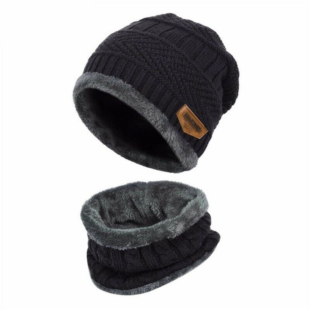 Kids Winter Neck Scarf Cap Set Fashion Beanie Warm Hat Scarf Set Neck Cover Fleece Knitted Thick Ski Cap Warm Balaclava