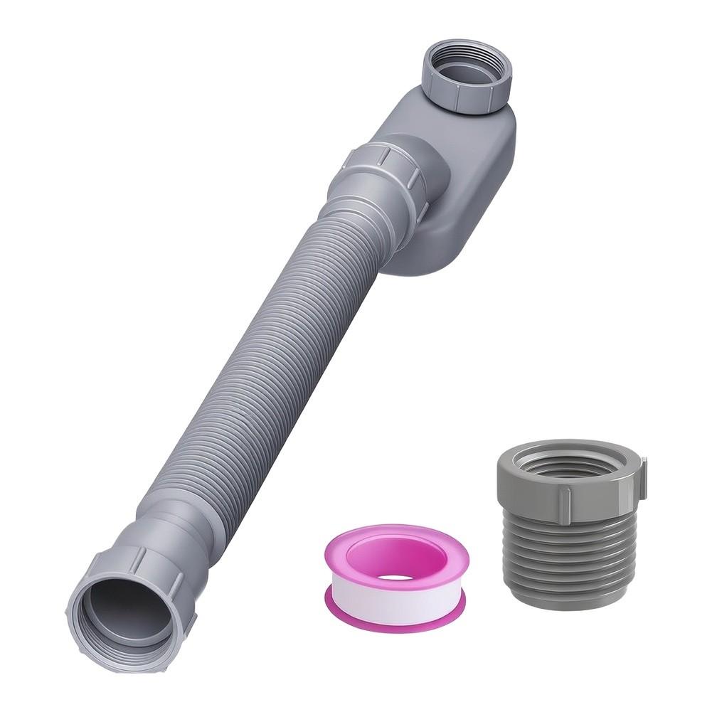 Low Profile Drain Pipe Kit with Flat P Trap for Freestanding Bathtub RV Flexible Bendable Polypropylene 12-33.5 Inch
