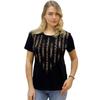 Хлопковая черная женская футболка с коротким рукавом и круглым вырезом с леопардовым принтом и кристаллами больших размеров