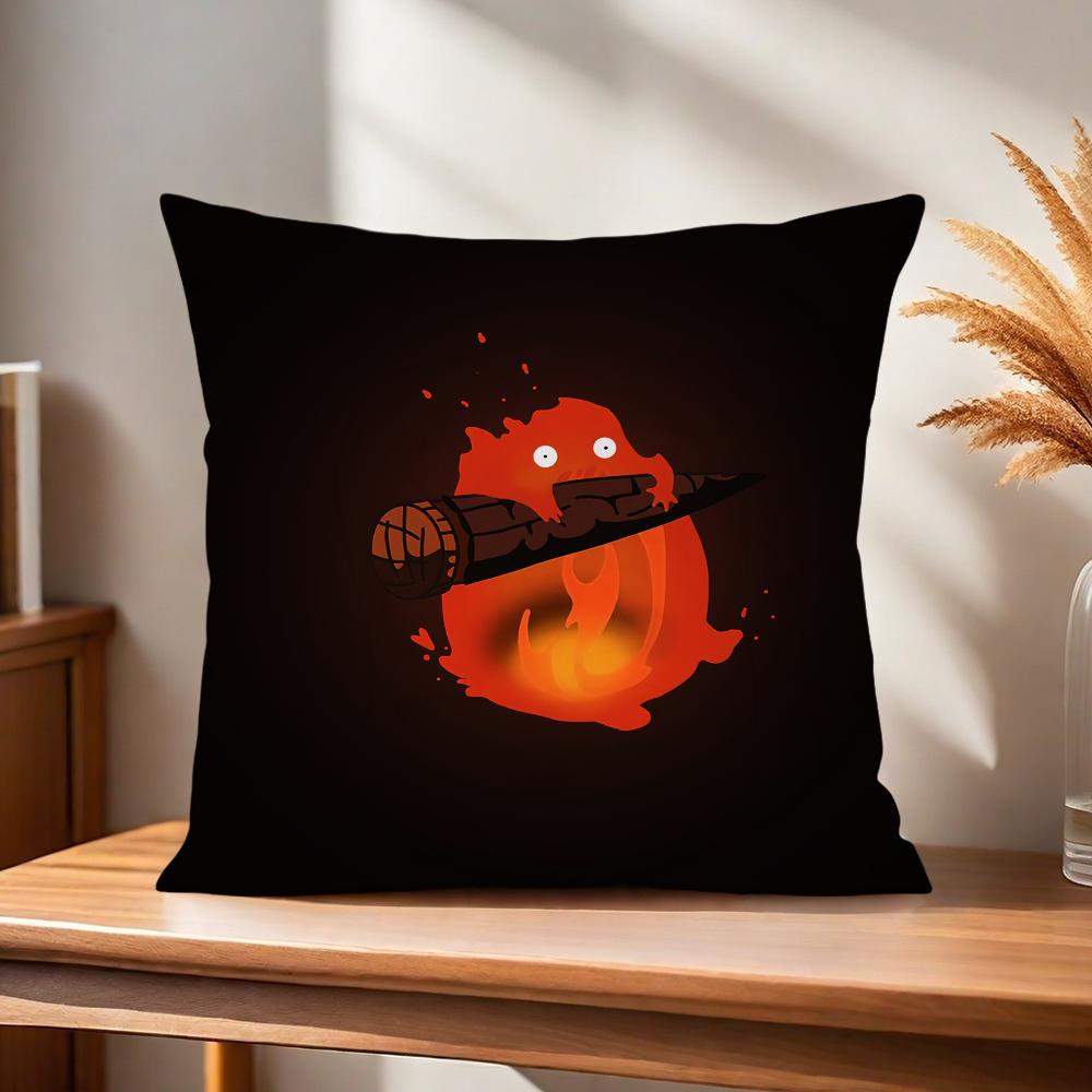 Cushion Cover Comfortable Soft Pillow Cartoon Case for Sofa Living Room Home Office Cute Decor C-Calcifer and Protective Covers