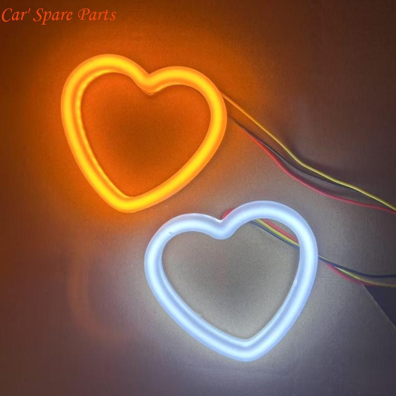 Y4UA Car LED Angel Eyes Rings 12V Car Driving Warning Light Fog Light DRL Decorative Light Heart Shaped Rings