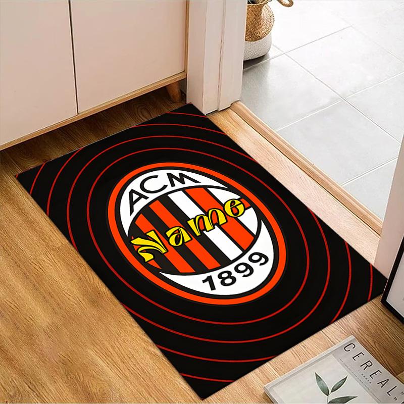 Custom Name Christmas AC Football Crest Rug Game Carpet, Floor Mat for Bedroom Living Room Entryway Rug, Home Decor Idea Gift for Christmas birthday