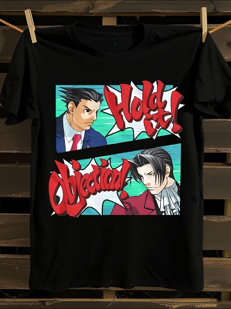 Ace Attorney Держите Возражение Аниме Графическая Футболка Мужская Футболка Женские Футболки с Принтом Букв Короткий Рукав Футболка Повседневная Уличная Футболка Топ