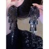 Модные ретро серьги для похудения лица с черным цирконом и кисточками, серьги для онлайн-инфлюенсеров, изысканные длинные, эффектные серьги, серьги в морозном стиле