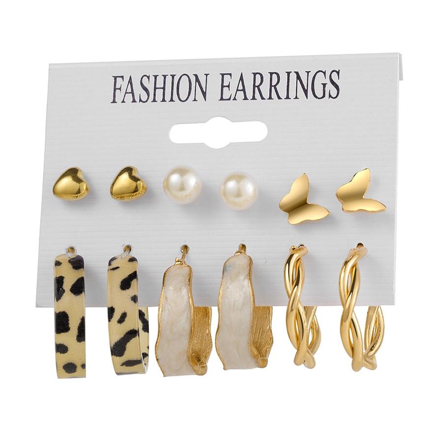 IF ME Fashion Resin   Earrings Set Checkerboard Heart Crystal Butterfly  Earring Women Jewelry Accessories