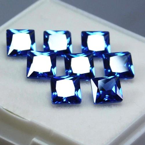 Natural Ceylon 6x6 mm Blue Sapphire Square Cut 50 Pcs Gemstone Lot For Jewelry