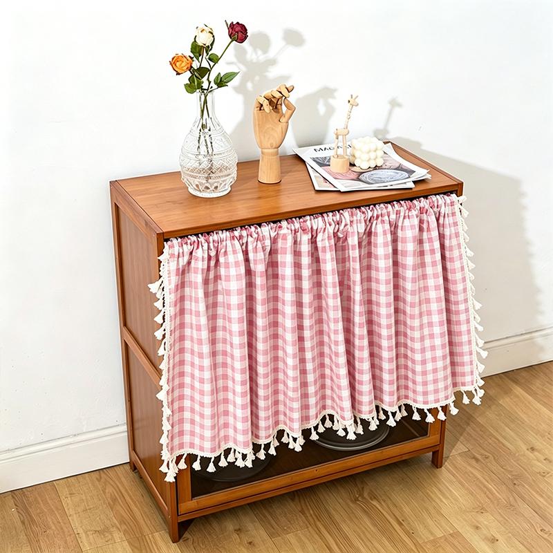 1PC Rural Fresh Grid Tassel Half Curtain Cabinet Curtain Washable Living Room Dining Room Study Coffee Shop Balcony Suitable