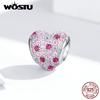 925 Sterling Silver Love-shaped Beads Pink Clear Zircon Fit Original Bracelet Pendant Charms