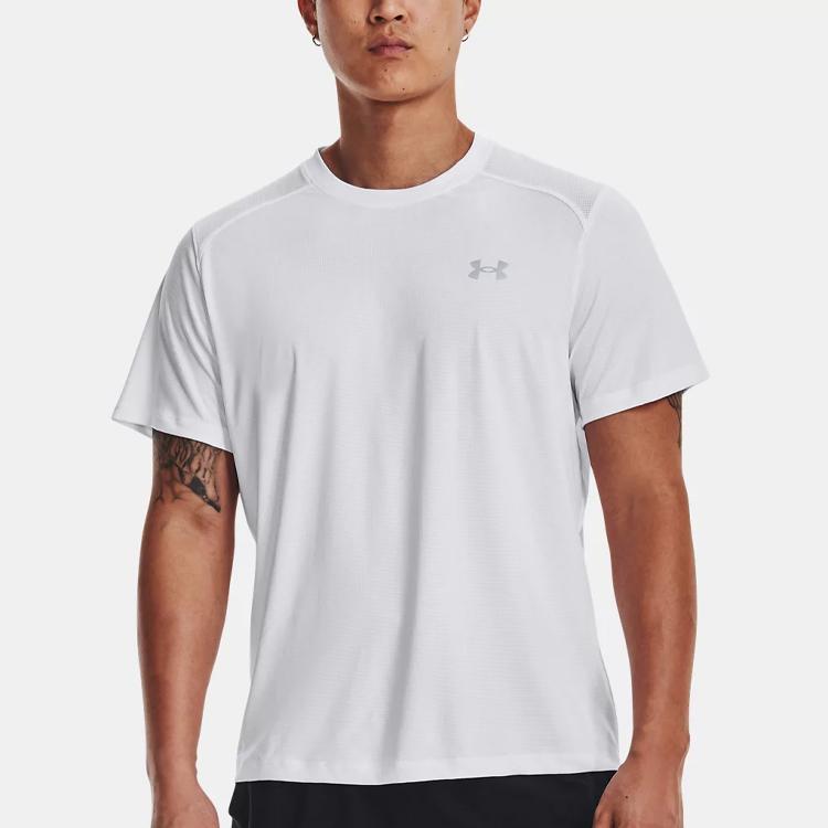 Under Armour Сплошная цветная футболка с коротким рукавом для бега с круглым вырезом, мужские топы, белые 1371129-100