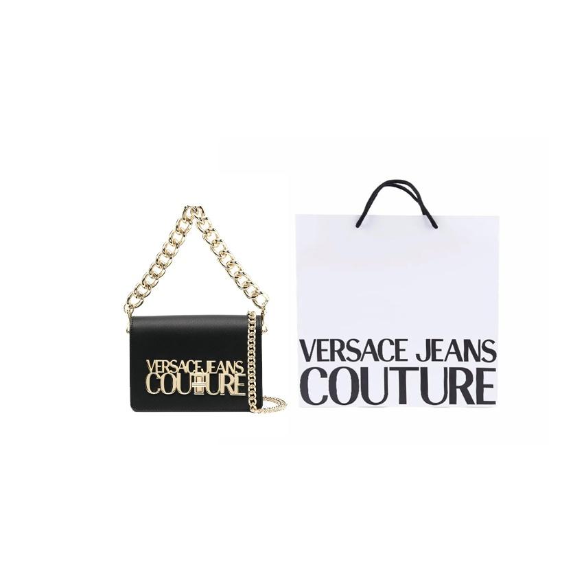 Versace Jeans Couture Gold Logo Chain Shoulder Strap Faux Leather Handbag Women handbags Black 75VA4BL3ZS467899