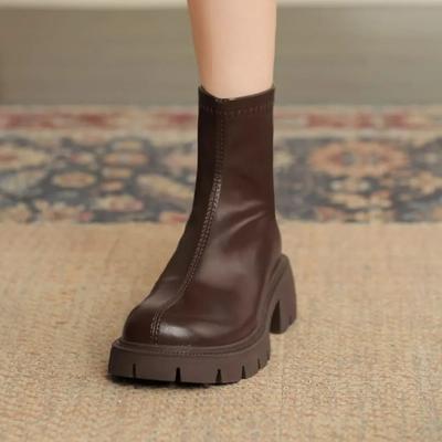 Осенние женские ботинки челси с застежкой-молнией сзади и круглым носком, модные новые ботильоны на толстом каблуке для женщин, женские туфли на платформе