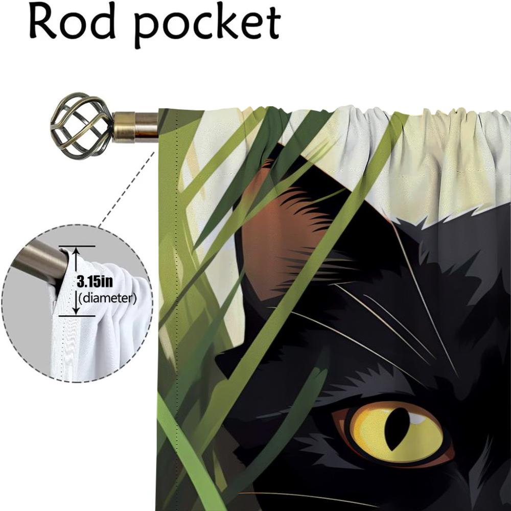 Black Cat Modern Living Room Curtains 2 Pieces Halloween Decoration Window Curtain Shades Kitchen Curtains for Camera Partition