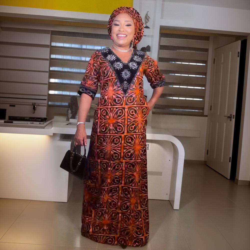 Новое африканское женское платье большого размера свободного кроя с V-образным вырезом и принтом
