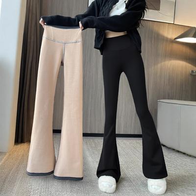 Расклешенные флисовые брюки-«акульи лапки» для женщин, идеально подходящие для осени и зимы, а также новые брюки для йоги с высокой талией, подчеркивающие живот и бедра, и завышенная посадка снизу вверх.