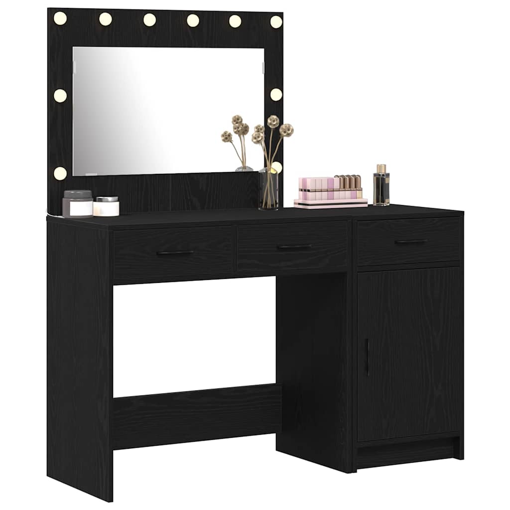 Makeup Table with Mirror Lighting (2 pcs) Black Particleboard